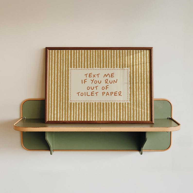 Toilet Paper Print – Funny Bathroom Wall Art, Farmhouse Vintage Striped Decor