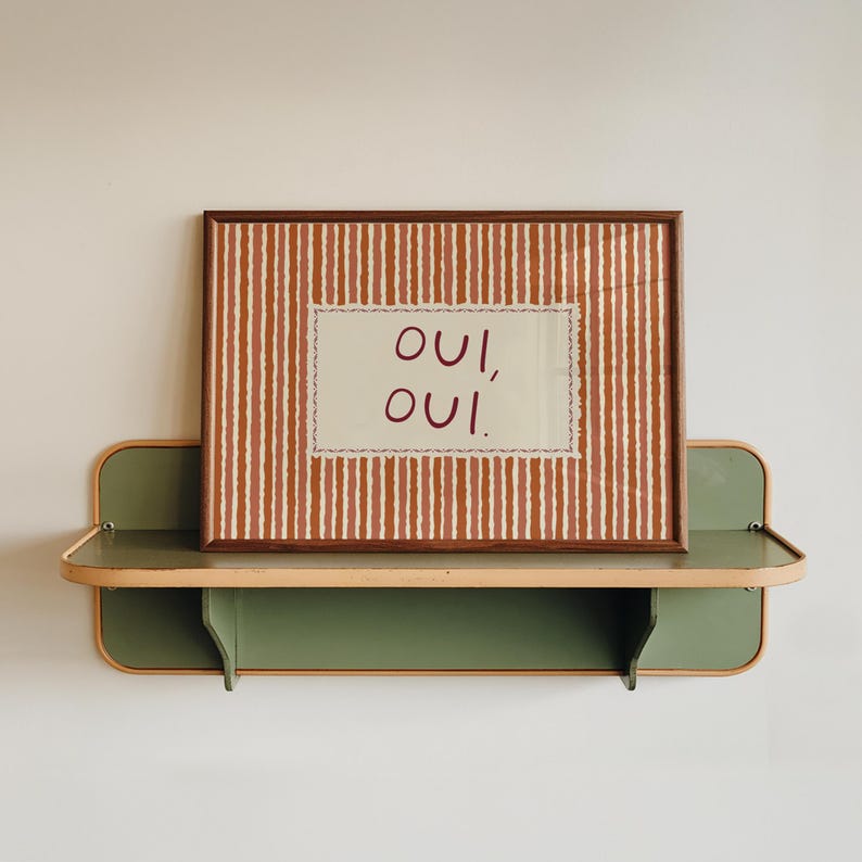 Oui Oui Print – Funny Bathroom Wall Art, Typography Farmhouse Vintage Striped Decor