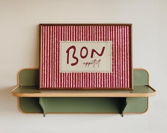 Bon Appetit Print - Kitchen Wall Art - Striped Poster - Vintage Kitchen Decor - French Typography Prints