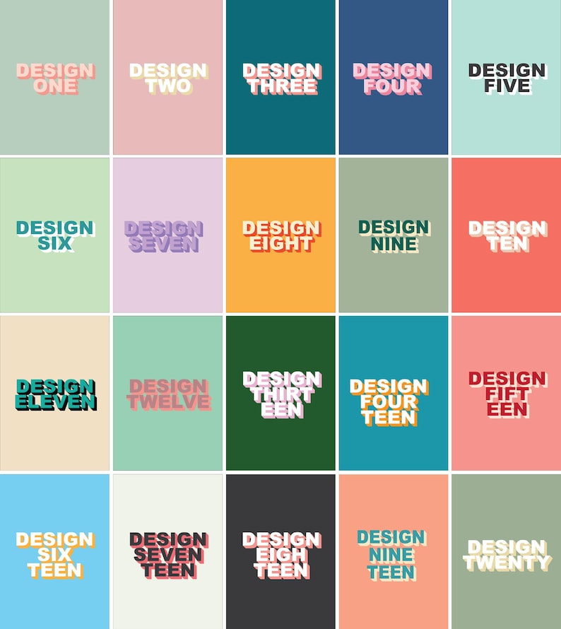 May include: A colorful grid of twenty squares, each with a different color and the text "DESIGN" followed by a number from one to twenty. The text is in a 3D style with a shadow effect.