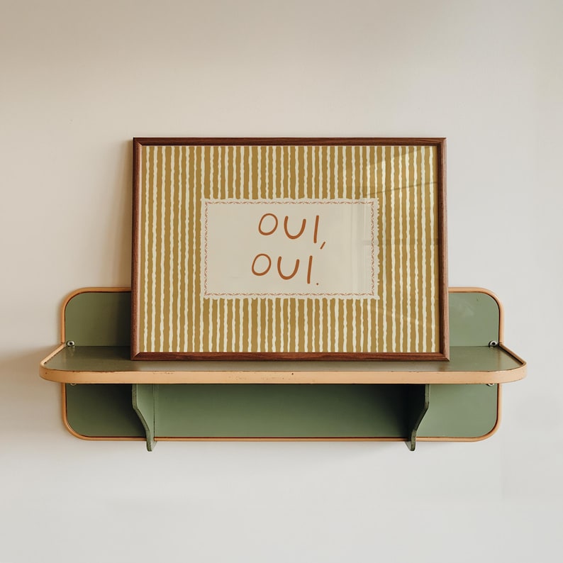 Oui Oui Print – Funny Bathroom Wall Art, Typography Farmhouse Vintage Striped Decor