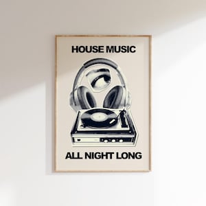 Musique house toute la nuit - affiche de musique house - To The Rave - impressions de musique de danse - affiche de musique de transe des années 90 - art mural musique house rétro