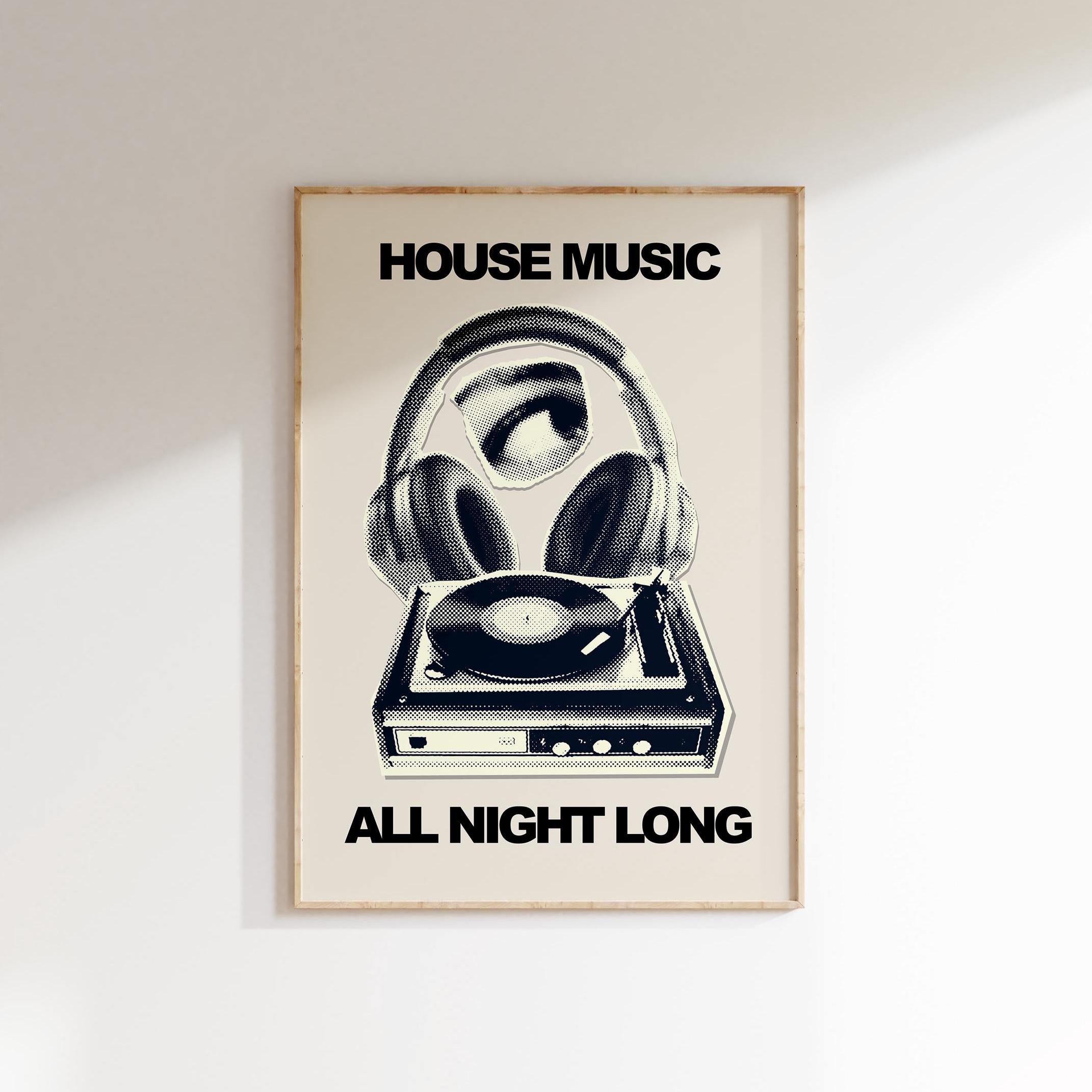 House Music Poster – Retro Rave Art, 90s Trance Print, Wall Art