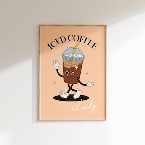 Impressão do Clube do Café Gelado - Arte de Parede Fofa para Amantes de Café - Decoração de Café da Moda - Pôster de Cozinha Estético - Impressões para Amantes de Café - Presentes de Café Gelado