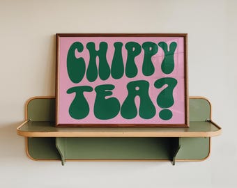 ¿Té con patatas fritas? Lámina con cita divertida del norte, arte mural con tipografía retro colorida, citas del norte, dichos de Yorkshire, Leeds, Manchester y Lancashire.