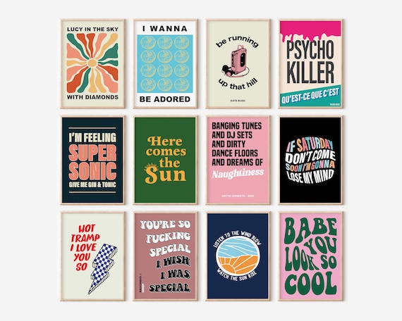 Music Inspired Prints, Song Lyrics Print Bundles, Music Wall Art, Band Wall Prints, Disco Pop Indie Rock Poster, Music Quote Print, A5 A4 A3