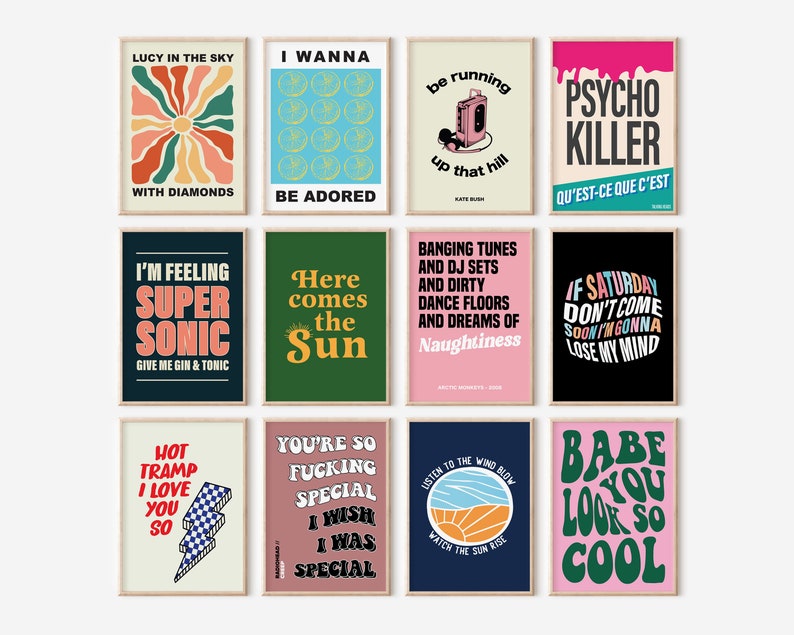 Music Inspired Prints, Song Lyrics Print Bundles, Music Wall Art, Band Wall Prints, Disco Pop Indie Rock Music Poster image 1