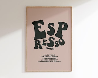 Espresso Martini Recipe Poster, Funky Home Bar Art