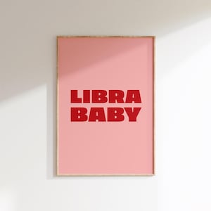 Lámina de bebé Libra - Arte mural con el signo zodiacal - Pósters astrológicos - Decoración retro para dormitorio - Láminas coloridas - Horóscopo - Regalo de cumpleaños para bebé Libra