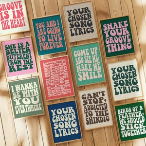 Musik Prints Bundle, Individuelle Songtexte Print, Individuelle Musik Wandkunst, Buntes Musik Geschenk für Sie und Ihn, Drucke für Musikliebhaber