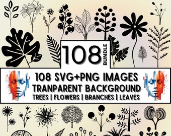 108 Botanical SVG PNG Bundle: Floral Clipart, Leaves, Branches (Commercial Use)