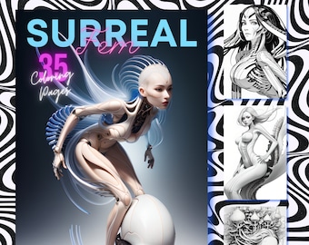 Surreal Fem Fantasy Coloring Book: 36 Page Grayscale Art (PDF)