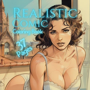 Realistic Comic Coloring Book Sexy Fantasy Anime Surreal Girl | Instant Download Grayscale | Adults | Printable Art PDF | PNG | Digital Art