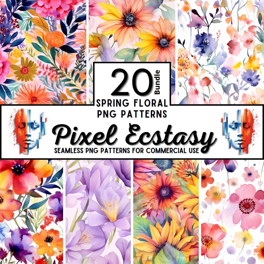 Watercolor Spring Floral Patterns: Seamless PNG Digital Paper ...
