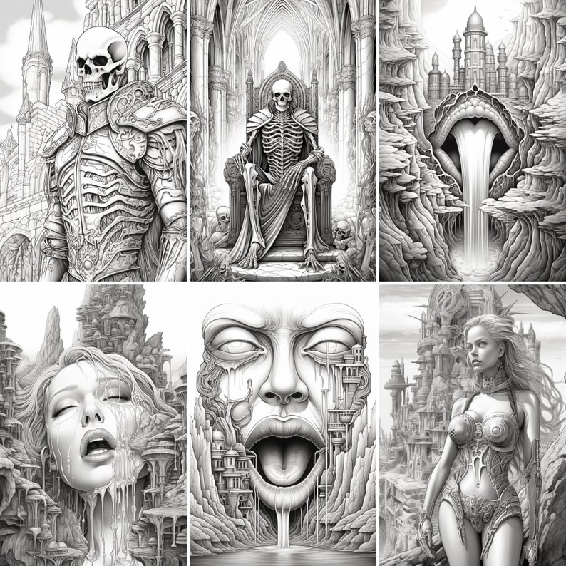 adult coloring, kids coloring book, coloring page, fantasy coloring, dark fantasy, Gothic horror, dark academia prints, greyscale drawing, erotica art anime, erotica hentai manga, dark sadomasochism, surreal coloring, female clip art,