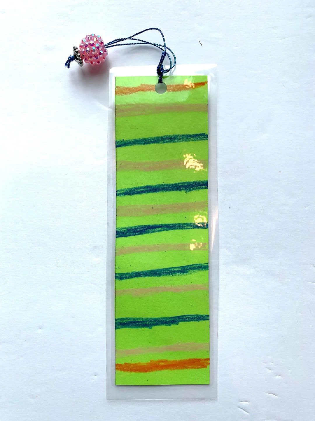 Green Striped Laminated Bookmark - Etsy