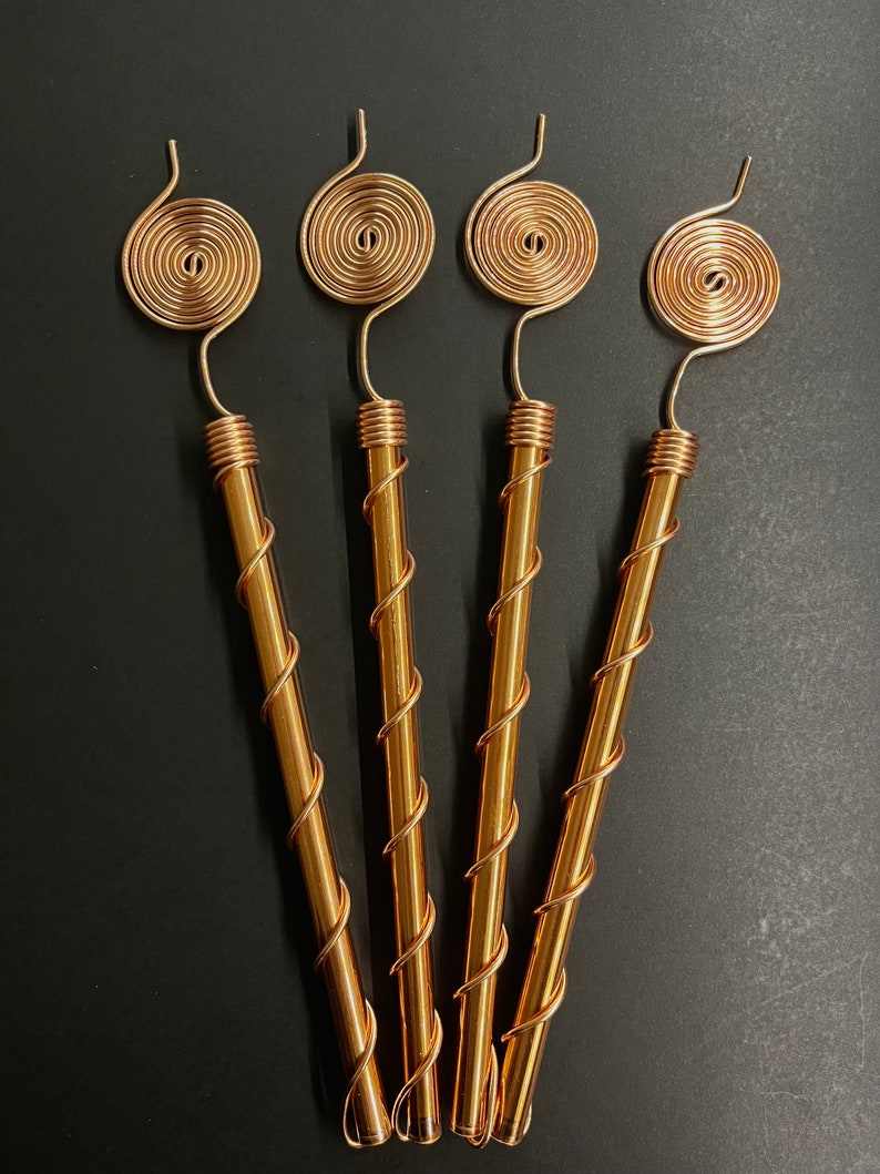 Set of four Tesla 369 copper electroculture antennas for soil and plant growth boost