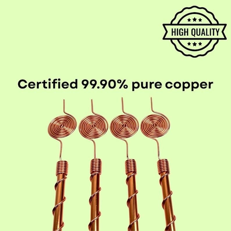 Certified 99.9% pure copper badge with Tesla 369 antennas on green background