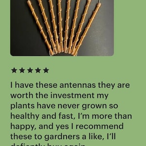 May include: A collection of copper-colored antennas with a spiral design at the top. The antennas are arranged in a fan shape against a dark background. The image includes text from a verified Etsy buyer.