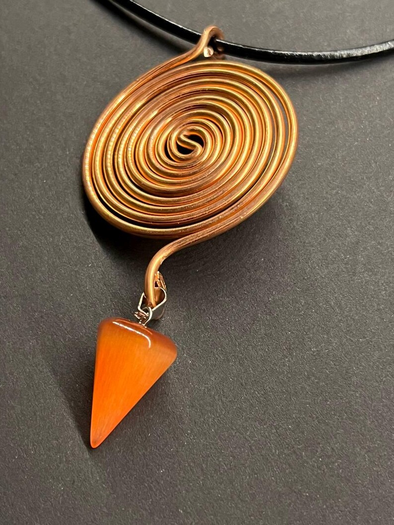 Cat's Eye Crystal Amulet With Copper Spiral Pendant Spiritual