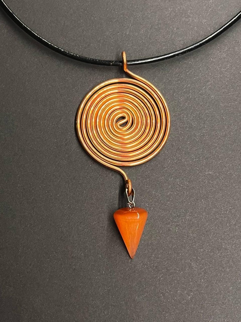 Cat's Eye Crystal Amulet With Copper Spiral Pendant Spiritual