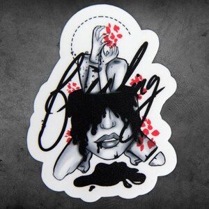 Woman Feeling Vinyl Sticker, Weird Surreal Art Decal, Spooky Gothic Laptop Sticker