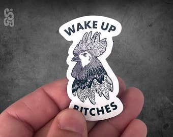 Wake Up Chicken Rooster Magnet Black and White