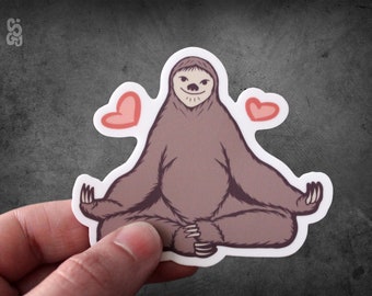 Sloth Sticker with Hearts, Waterproof Vinyl Decal, 3" Die Cut Art