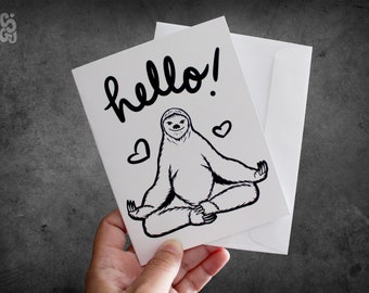 Cute Sloth Hello Card - Premium Matte Blank Greeting Card