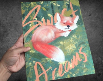 Sweet Dreams Baby Fox Art Print 8.5x 11. Children. Kids Rooms.