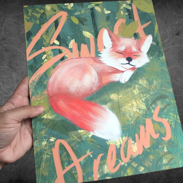 Sweet Dreams Baby Fox Art Print 8.5x 11. Children. Kids Rooms.