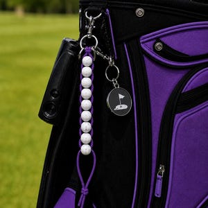 Handmade Purple Golf Stroke Counter – White Wooden Beads, Golf Bag Accessory