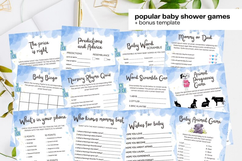 Editable Baby Shower Games Bundle, Printable Baby Shower Games, Gender