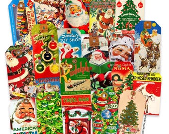 Vintage Christmas Gift Tags, Assortment Paper Cuts, Printed Christmas Ephemera Gift Tags Decoration Scrapbooking Stickers Reproductions