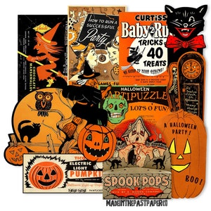 Carta ritagliata di effimeri di Halloween vintage, decorazioni di Halloween vintage, decorazioni di Halloween, fustella di Halloween, bestia vintage retrò di Halloween