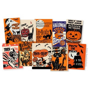 10 Piece Vintage Halloween Trick Or Treat Bags, Halloween Decor, Halloween Ephemera, Cuts Vary From 2&quot; - 3&quot; High-quality Laser Reproductions