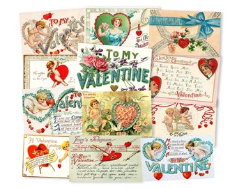 12Pc Vintage Valentines Day Post Cards, Die Cuts, Vintage Valentines Cutouts Paper Decorations High-Quality Laser Reproductions, Valentines