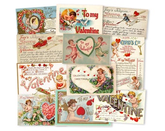 12Pc Vintage Valentines Day Post Cards, Die Cuts, Vintage Valentines Cutouts Paper Decorations High-Quality Laser Reproductions, Valentines