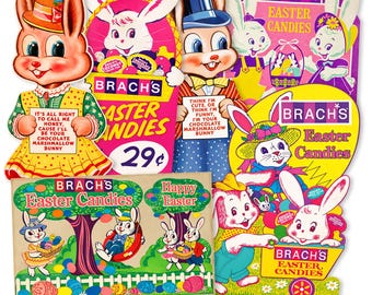 Vintage 1960s Brach’s Easter Candy Advertisements 12 Piece, Easter Die Cut, High-quality Laser Reproduction, Easter Sticker, Easter Ephemera