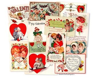 Vintage Valentines Day Paper Die Cuts, Vintage Valentines Cutouts Paper Decorations High-Quality Laser Reproductions, Valentines Cards