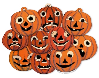 Vintage Halloween Pumpkin Die Cuts, Printed Vintage Halloween Paper Decorations High-Quality Laser Reproductions Scrapbooking, Cutouts