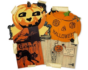 Invitaciones de fiesta de Halloween vintage Cortes de reproducción láser de alta calidad, cortes de troqueles efímeros de Halloween vintage 5 "x 3" aproximadamente