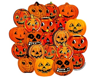 Sceaux citrouille d'Halloween vintage, décorations en papier d'Halloween imprimées vintage, reproductions laser de haute qualité, découpages pour scrapbooking, éphémères