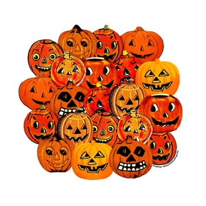 Sigilli di zucca di Halloween vintage, decorazioni di carta di Halloween vintage stampate Riproduzioni laser di alta qualità Ritagli di scrapbooking, Ephemera