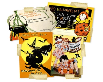 Invitaciones de fiesta de Halloween vintage Cortes de reproducción láser de alta calidad, cortes de troqueles efímeros de Halloween vintage 5 "x 3" aproximadamente