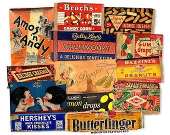 Vintage snoepverpakking, kortstondige Halloween-rommeldagboek, vintage etiketten, Halloween-snoep, hoogwaardige reproducties, vintage stickers