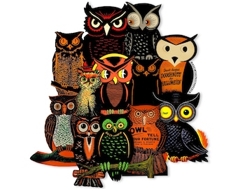 Vintage Halloween Owl Paper Cut Outs, Vintage Halloween Decorations, Halloween Decor, Halloween Ephemera, Retro Halloween, Vintage Beistle