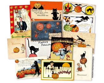 Surtido de 12 imágenes vintage de Halloween. Tamaños de corte de 2 a 4 pulgadas. Reproducciones láser de alta calidad.