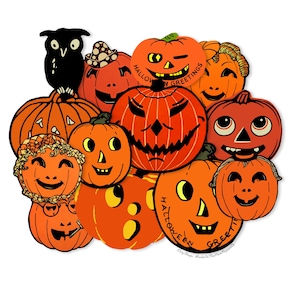 Fustelle di Halloween vintage da 12 pezzi con zucche e gufi, riproduzioni laser di alta qualità. Le dimensioni delle fustelle variano da 3" a 1,25" di carta per Halloween.