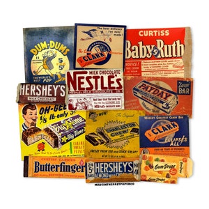 Vintage Bonbonverpackungen, Junk Journal Ephemera Vintage Etiketten, Vintage Etiketten, Cut Outs gestanzte hochwertige Reproduktionen, Vintage Aufkleber
